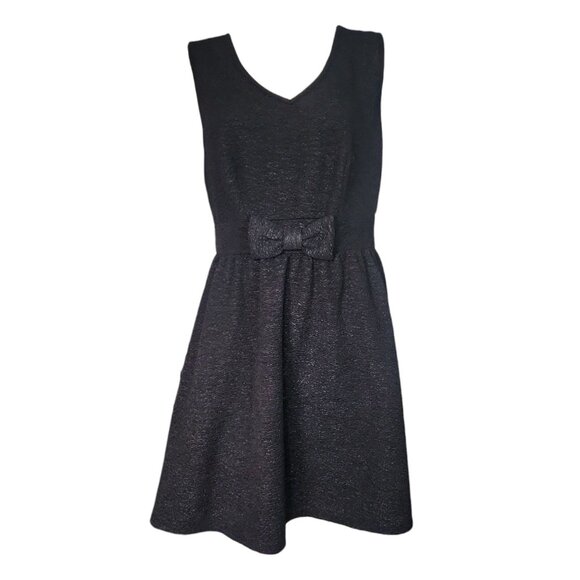 Paperdoll Dresses & Skirts - Paperdoll Dress Womens Plus Size 1X Solid All Black Textured Bow Sleeveless